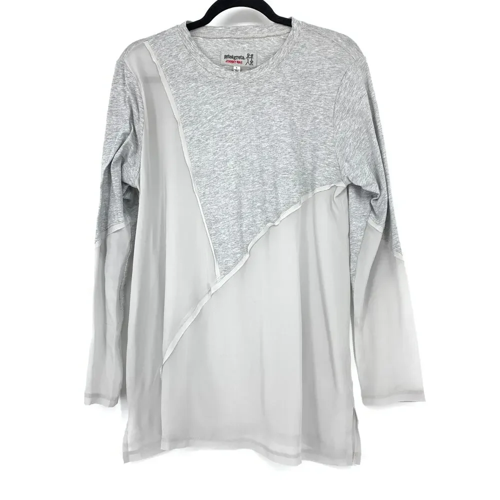 Pete & Greta by Johnny Was Women's Size S Libby Mixed Media Top Long Sleeve Gray